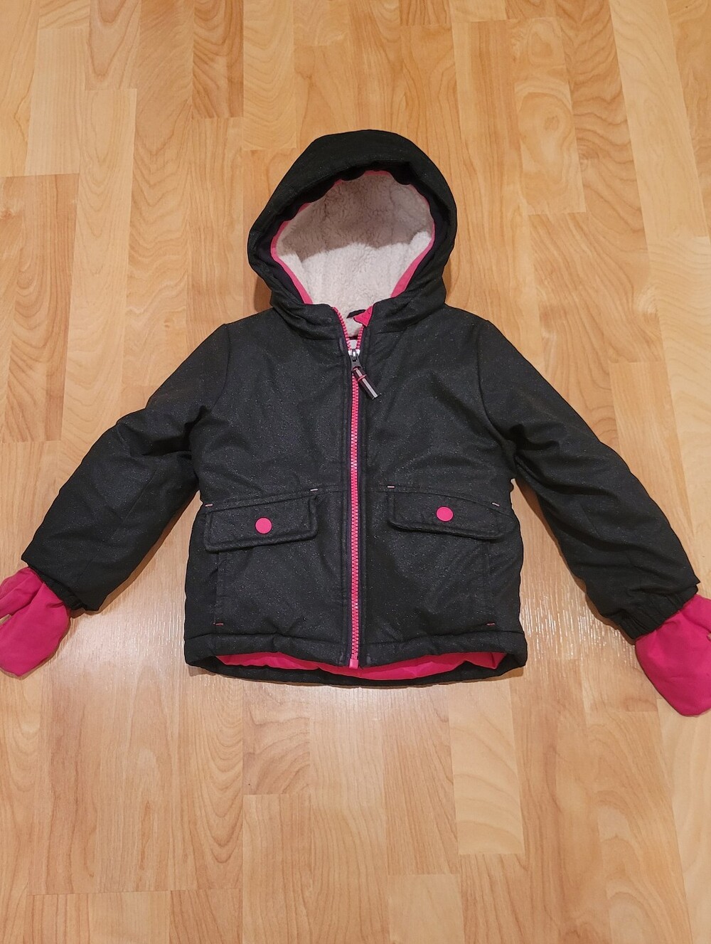 Cat & Jack Sherpa Lined Black Sparkle Winter Coat Size 2T Extra Warm Waterproof